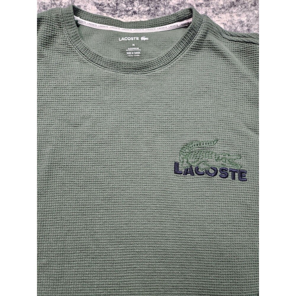 Lacoste Men's Green Logo Waffle Knit Thermal Long Sleeve Lounge Shirt Size XL